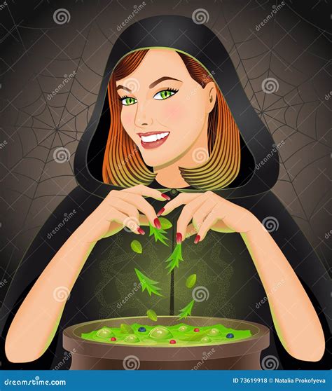 Witch Brewing A Potion In A Cauldron Cartoon Vector Cartoondealer