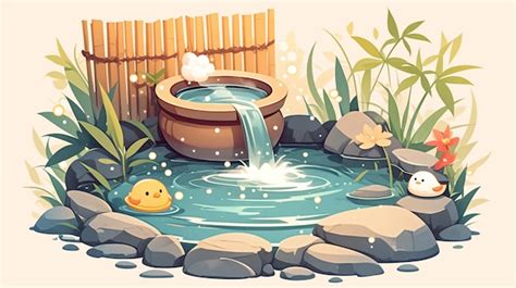Premium Vector Japanese Hot Spring Patterns With Steamy Water