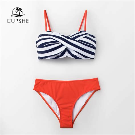 Aliexpress Buy CUPSHE Black Stripe And Tangerine Wrap Bikini Sets