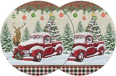 Artoid Mode Waterclor Snow Tree Truck Christmas Round Placemats Set Of