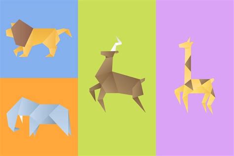 Tiere Vektor Origami Papier Polygon Illustrationsset Kostenlose Vektor