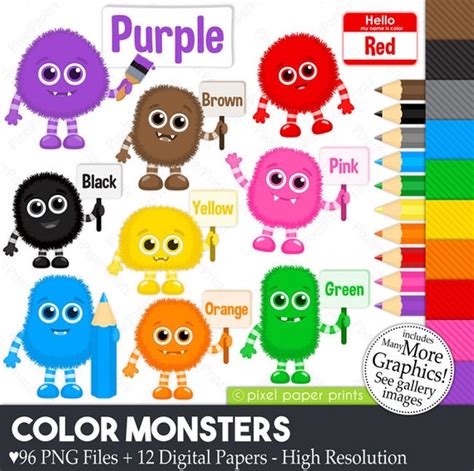 Color Monsters Monster Clipart Clip Art And Digital Paper Set