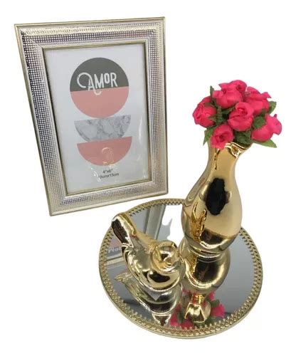 Kit Porta Retrato Pcs Enfeite Vaso Buque Rose Gold Dourado