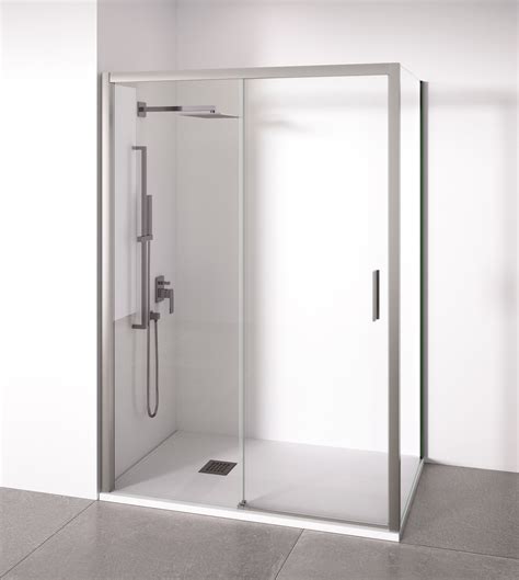 Paroi de douche angulaire 1 coulissante + 2 fixes - Verre 6mm - Argent