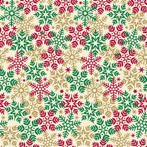 Seamless Christmas Red Green And Gold Snowflakes On Beige Background ...