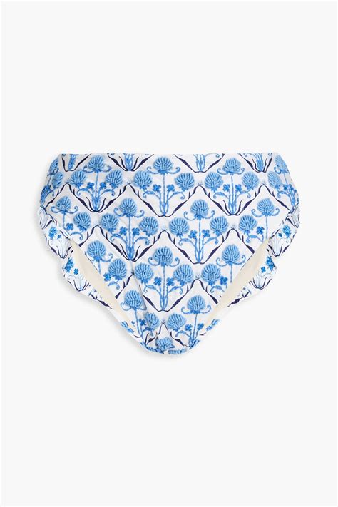 Agua By Agua Bendita Jenjibre Ventura Embroidered Printed High Rise Bikini Briefs In White