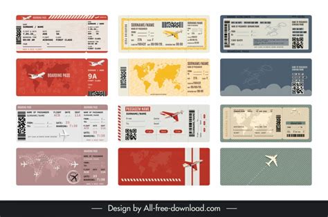 Airline Ticket Template Flat Elegant Silhouette Vectors Graphic Art