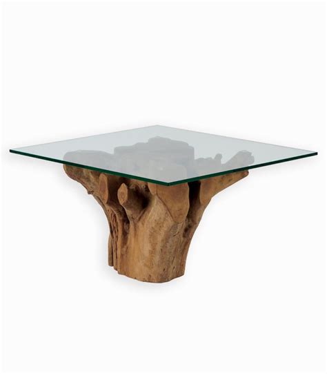 Table Basse Teck Massif SUBARA Plateau En Verre Cocktail Scandinave