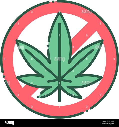 Prohibir Hoja Marihuana Color Línea Icono Adicción A Los Narcóticos