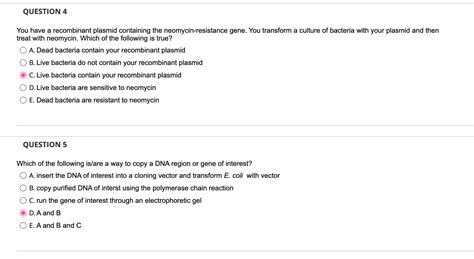 Solved QUESTION 4 You Have A Recombinant Plasmid Containing Chegg