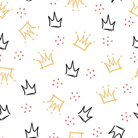 Premium Vector | Doodle crown hand drawn seamless pattern doodle princess crown queen tiara ...