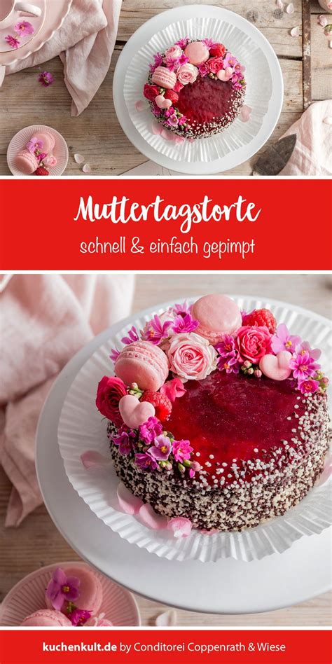 Stracciatella Kirsch Torte Zum Muttertag Mit Blumen Und Macarons