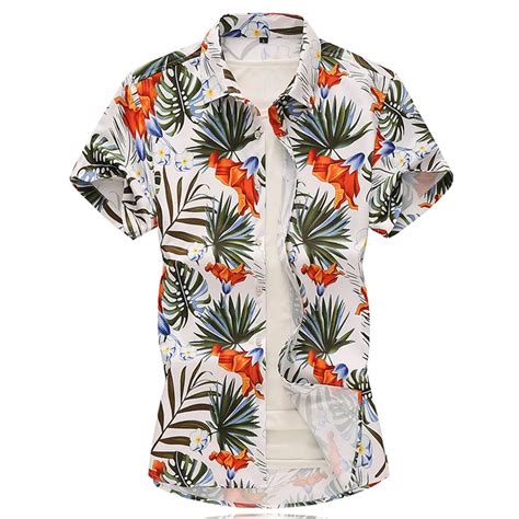 Mens Beach Hawaiian Shirt Tropical Summer Short Sleeve Shirt Men Casual Loose Cotton Button Down