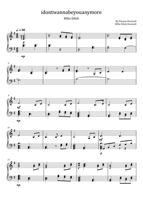 Idontwannabeyouanymore Arr Poon Sheet Music Billie Eilish Piano Solo