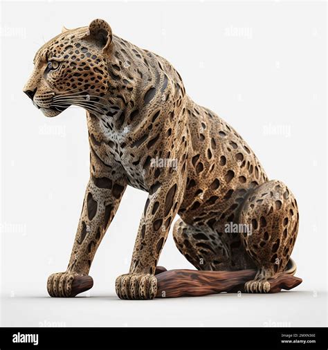 Digital Render Jaguar Wood Scultpture 3d Illustration Stock Photo Alamy