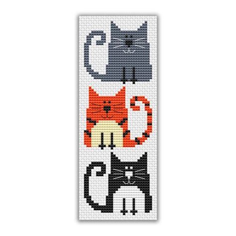 Cross Stitch Bookmark Pattern Funny Cats Embroidery Design Inspire