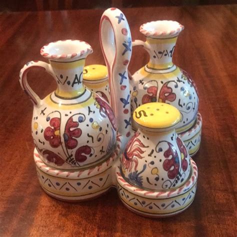 Italian Dining Vintage Italian Oil Vinegar Salt Pepper Ceramic Set