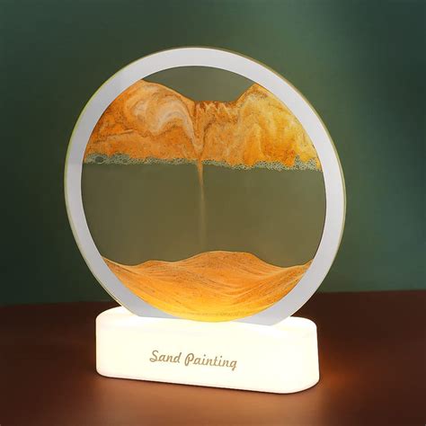 Moving Sand Art Light With Round Glass Flowing Sand Frame With Light