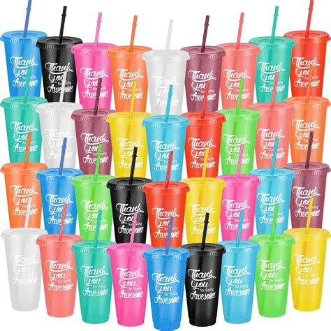 Sliner 40 Pieces Christmas Reusable Cups With Lids And Straws 24 Oz Plastic