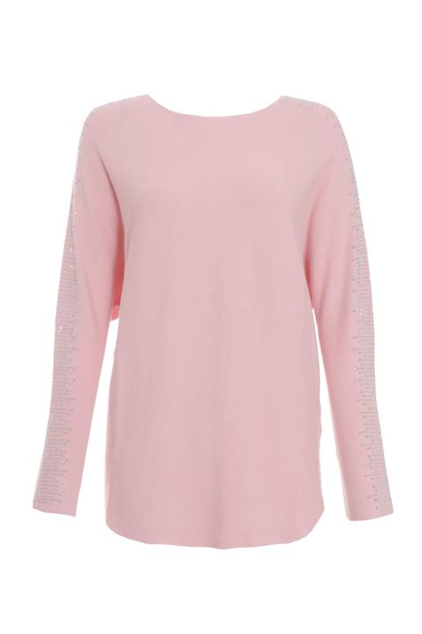 Quiz Pink Light Knit Diamante Sleeve Jumper Matalan