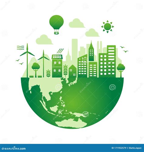 Green Eco City Vector Illustration Ecology Concept Nature