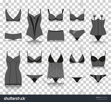 Vektor Stok Lingerie Set Silhouette Icons Reflection On Tanpa Royalti