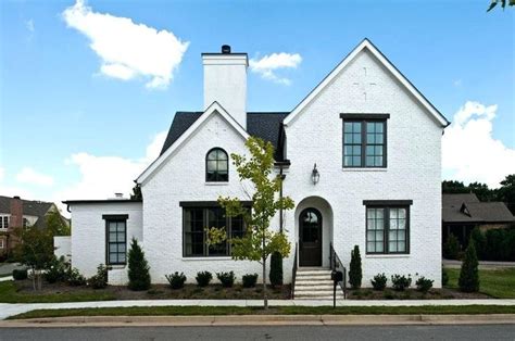 White Painted Brick House Black Exterior Window Trim Exterior