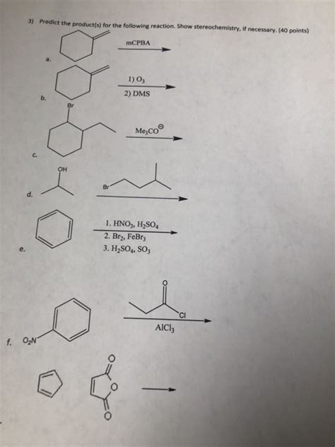 Solved 3 Predict The Products For The Following Reaction