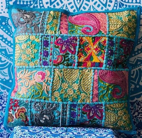 Indian Patchwork Pillow Cover Handmade Vintage Cushion Cover Etsy