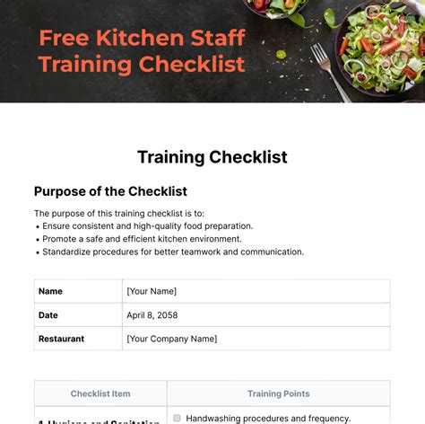 Kitchen Staff Training Checklist Template - Edit Online & Download Example | Template.net