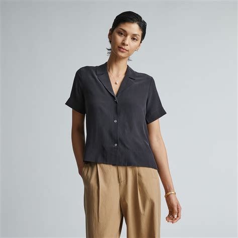 The Clean Silk Short Sleeve Notch Shirt Black Everlane