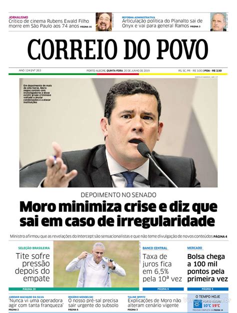 Capa Correio do Povo Edição Quinta 20 de Junho de 2019