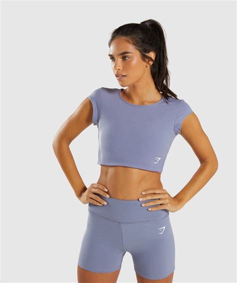 Gymshark Dreamy Cap Sleeve Crop Top Steel Blue Xs Sporty Outfits