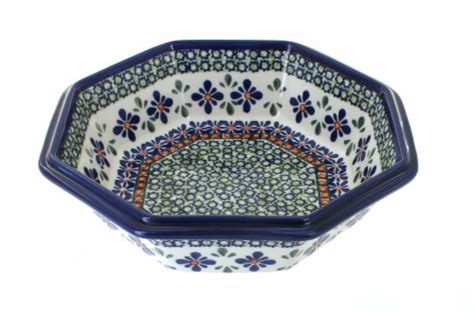 Blue Rose Polish Pottery Mosaic Flower Large Octagonal Bowl Kroger