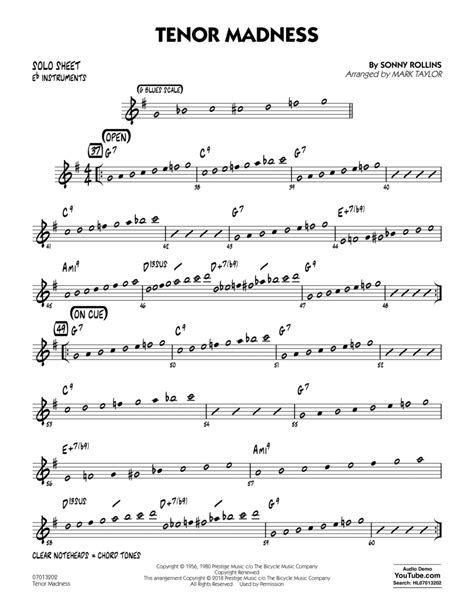 Tenor Madness Arr Mark Taylor Eb Solo Sheet Part Digital Sheet