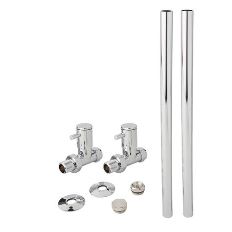 Milano Minimalist Straight Radiator Valve And Pipe Set Chrome