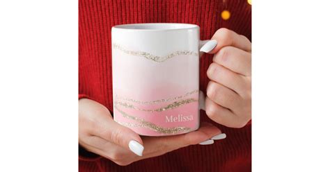 Modern Gold Glitter Stripes Blush Pink Name Coffee Mug Zazzle