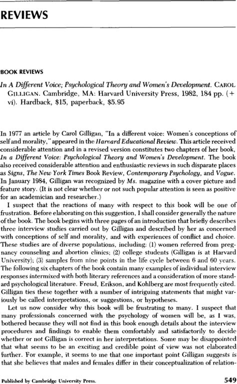 In A Different Voice Psychological Theory And Womens Development