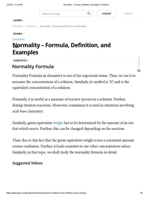 Normality - Formula, Definition, Examples, Problems | PDF | Mole (Unit ...