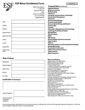 Fillable Online Esf Esf Minor Enrollment Form Esf Fax Email Print