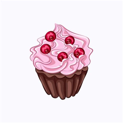 Schokoladen Cupcake Im Cartoon Stil Mit Rosa Schlagsahne Und Rotem