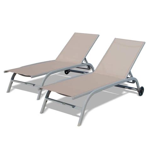 Angel Sar 2 Piece Khaki Adjustable Aluminium Outdoor Chaise Lounge