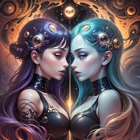 Two Women With Long Hair And Headdres In Front Of A Mirror Seaart Ai