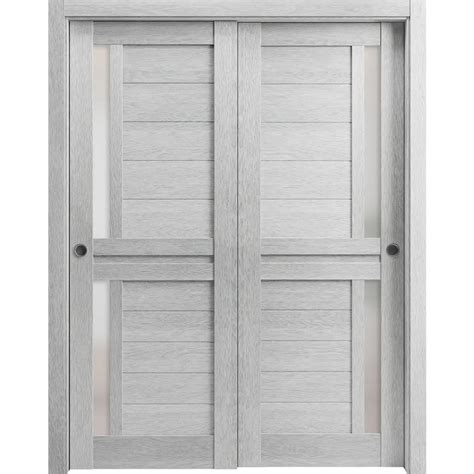 Sliding Closet Bypass Doors With Frosted Glass Veregio 7288 Light Grey Oak Sturdy Rails