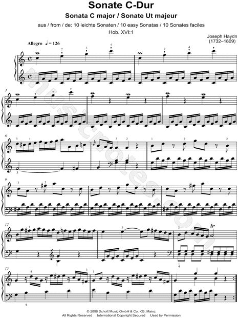 Franz Joseph Haydn Sonata In C Major Hob Xvi No Sheet Music