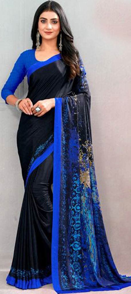 Festive Party Wear Black And Grey Color Crepe Silk Fabric Saree