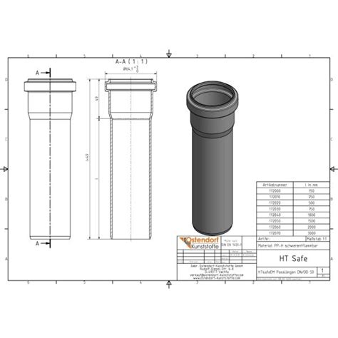 Ostendorf HTsafe Rohr mit Muffe DN 50 500 mm für Abwasserinstallationen