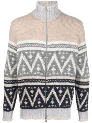 Brunello Cucinelli Zig Zag Intarsia Knit High Neck Wool Jumper Farfetch