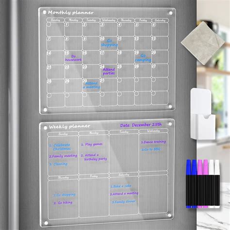 Calendario mensual y semanal magnético acrílico para refrigerador