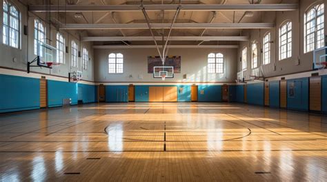 Premium Ai Image A School Gymnasium With Basketball Hoops And Bleachers